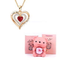 Collar Colgante De Corazón Rojo Con Zirconia Y Oso Flor Romántico Para Mujer Joyería De Boda Y Navidad Caja De Regalo - details 5