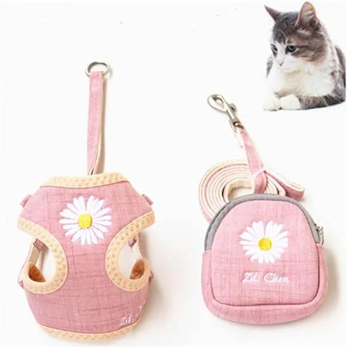 Verde Collares para Perros y Gatos Girasol Bordado | Arnés Cuerda de Pecho para Perro y Gato | Mochila Suministros para Perro - 1