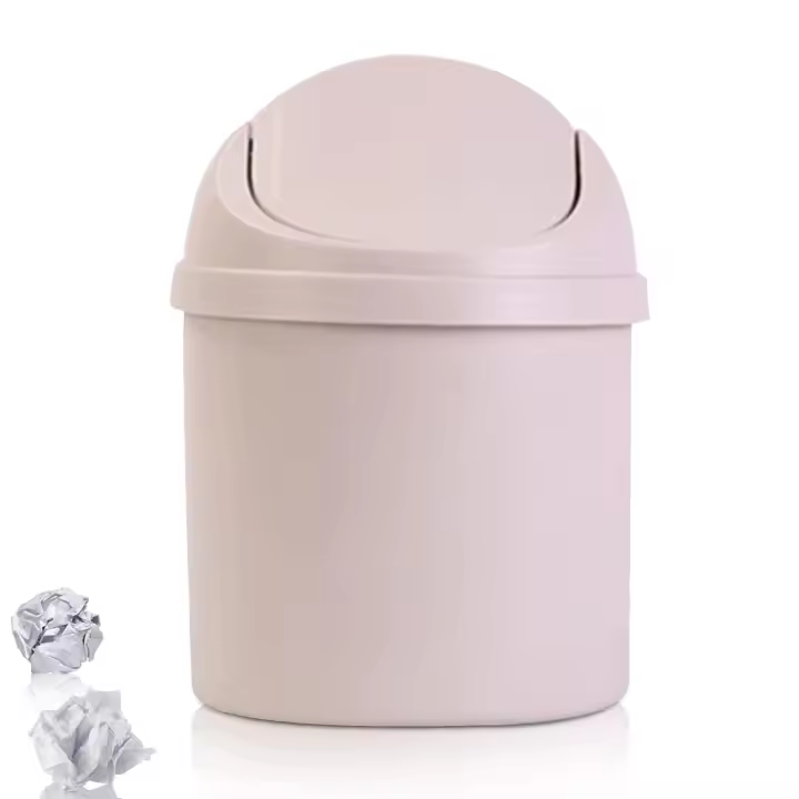 Contenedor con tapa abatible,Mini bote de basura de plástico con tapa abatible,Mini contenedores de basura para baño,Contenedor de cosméticos de diseño compacto de escritorio,Pequeño contenedor de basura para residuos de escritorio - 1