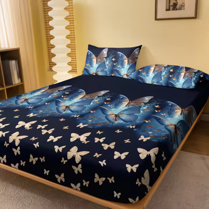 Sábana Ajustada Moderna Y Sencilla Con Estampado De Mariposa Mate Para Dormitorio Cobertura De Cama De Poliéster 100% Sin Almohadillas - 1
