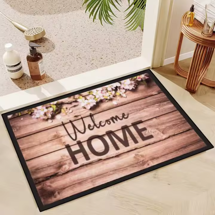 VIKAMA Alfombra De Piso 3D Con Patrón De Madera Y Flores Para Entrada Decorativa De 40x60CM Material Poliéster 100% Uso Doméstico Y Hotelero - 1