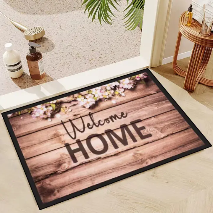 VIKAMA Alfombra De Piso 3D Con Patrón De Madera Y Flores Para Entrada Decorativa De 40x60CM Material Poliéster 100% Uso Doméstico Y Hotelero - 1