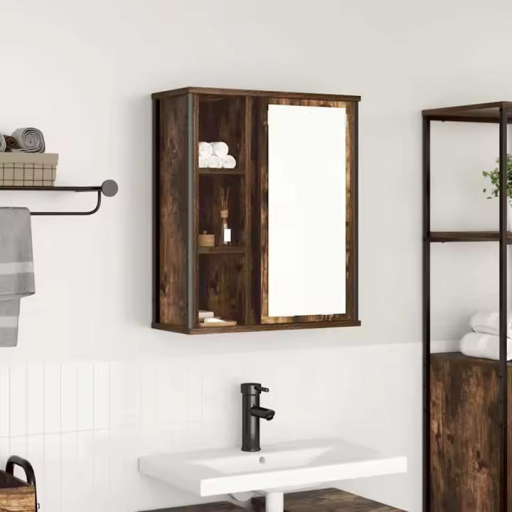 vidaXL Mueble de baño de pared con espejo roble ahumado 50x21x60 cm - 1