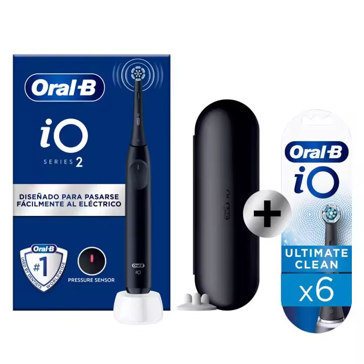 Oral-B iO 2 Cepillo Eléctrico Negro con 1+6 recambios y funda de viaje, Edición regalo - 1