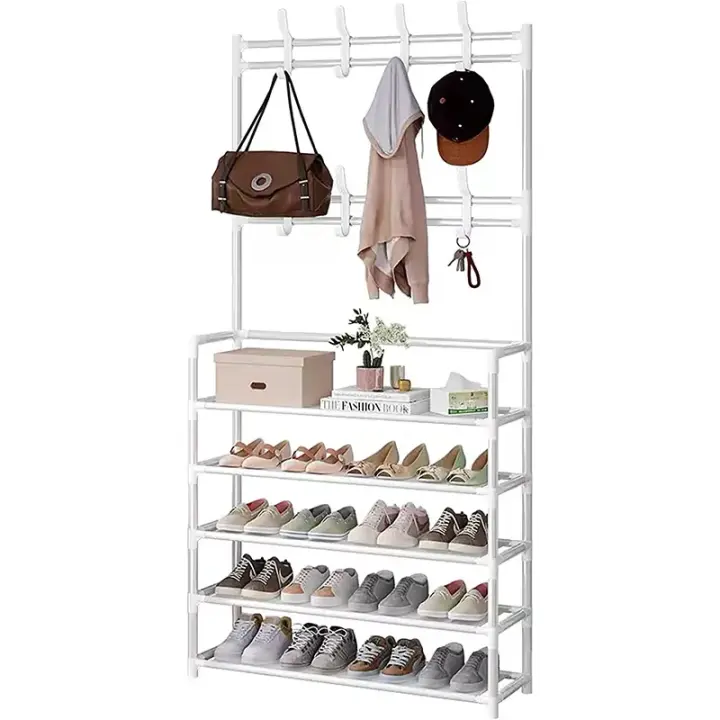 Perchero para almacenamiento de ropa y sombreeos, estante de secado para zapatos, sombrero, muebles, 5 pisos, sala de estar y entrada, dormitorio, organizador de hogar - 1