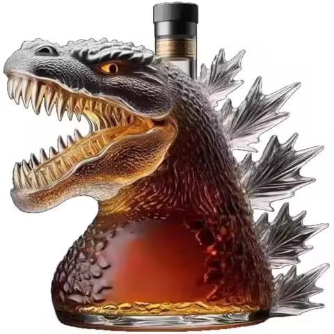 Botella de whisky de 330 ml - Estatua artística, estatua de dinosaurio monstruo andante, botella de whisky de dinosaurio monstruo, botella de whisky de vidrio, regalo navideño para papá y novio (B) - 1