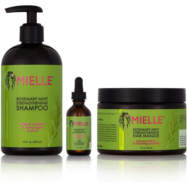 Mielle Organics Mielle/Fortalecedor de menta y romero/Champú/Mascarilla para el cabello/Aceite fortalecedor del cuero cabelludo y el cabello (suero)/Oferta/Set de regalo - 1