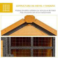 PawHut Conejera de Exterior Jaula para Mascotas Pequeñas 2 Niveles con Rampa Bandeja Extraíble de Madera y Metal 122x63x92 cm para Conejos Cobayas Madera y Gris - details 5