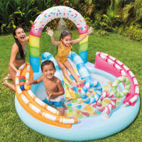 Piscina hinchable infantil INTEX Juegos de golosina con tobogán, para mayores de 2 años, capacidad de 165L y base acolchada, medidas 170x168x122cm, incluye parche de reparación - details 1