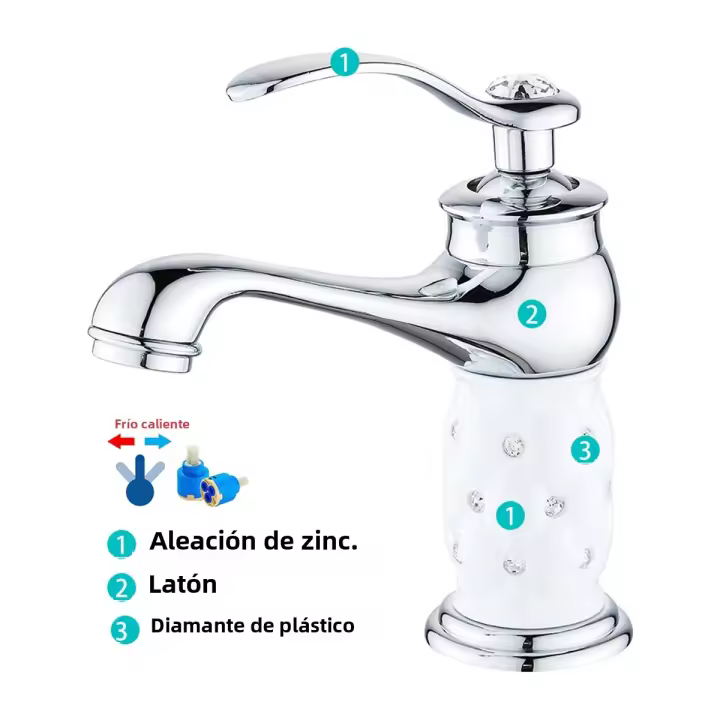 Grifo De Lavabo De Mesa Individual Con Manija Cerámica Para Baño Instalación En Superficie Material De Cobre Clásico - 1