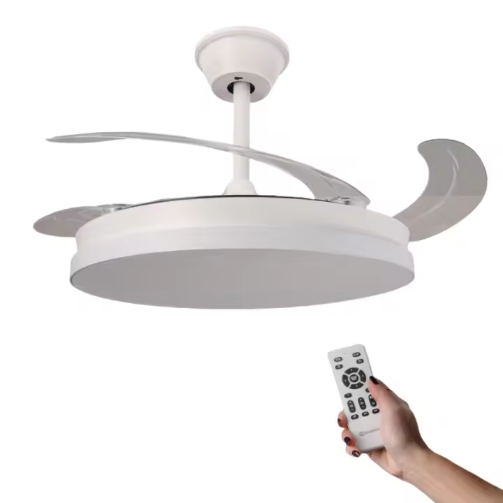 Mimotec Ventilador de Techo LED-COLOR Blanco&Cristal Motor DC 106cm con Aspas Retráctiles Luz LED 40W Control Remoto y Eficiencia Energética Oferta - 1