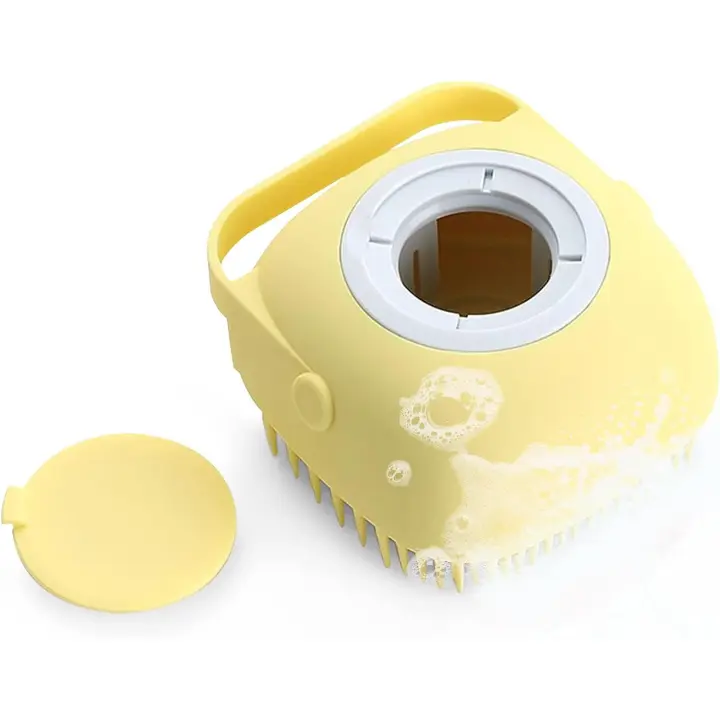 Cepillo de masaje para mascotas, cepillo de baño de goma de silicona para perros KiAKUO con dispensador de champú - 1