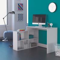 Miroytengo Mesa de Escritorio con Estantería Baja Reversible 2 opciones de montaje en color Blanco Mate 112x77x101 Cm - details 0