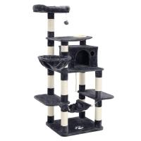 Rascador para gatos de varios niveles de 174 cm, incluye tazón de comida, postes de sisal, cesta flotante, caseta, en antracita o gris claro - details 5