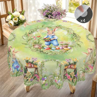 Mantel Redondo De Pascua Retro Con Estampado De Conejo Y Huevo Tamaño Variado Decoración De Jardín Y Cocina Para Uso Diario En Mesa De Comedor Terraza - details 1