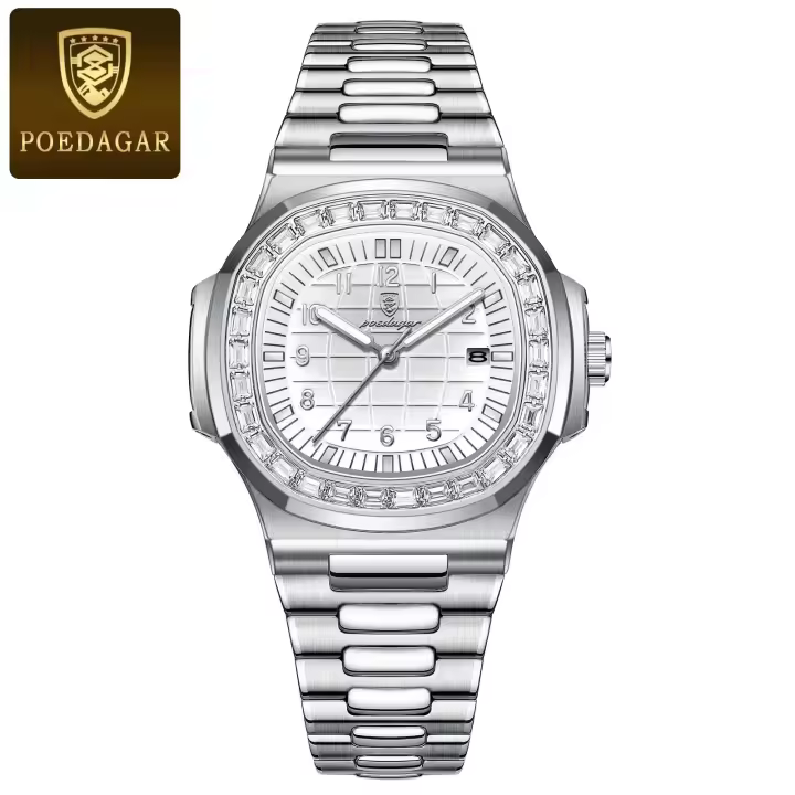 Reloj De Hombre POEDAGAR Lujo Cuadrado Impermeable Luminoso Con Fecha Reloj De Pulsera Casual De Acero Inoxidable Quartzo - 1