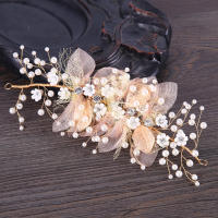 Nueva Joyería De Flor Para El Cabello De Moda Dorada Con Perlas Y Rhinestones Diadema Hecha a Mano Para Boda Accesorios De Cabello Para Mujer Ornamentos De Tamaño M - details 2
