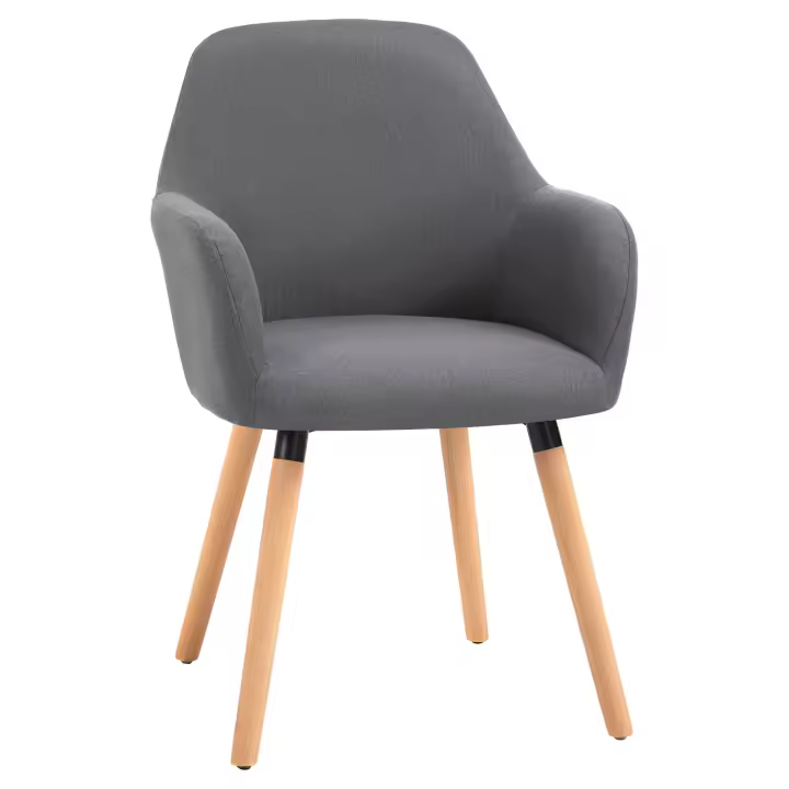 HOMCOM Silla de comedor Silla de salón BSilla üro Silla tapizada Sillón con respaldo Tejido de lino antideslizante Espuma Madera de haya Gris oscuro + Natural 56 x 60 x 85 cm - 1