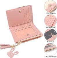Carteras pequeñas para mujer, monedero de piel sintética con borlas y bolsillo con cremallera para niñas con borlas de metal en forma de conejo y colgante (rosa) - details 2