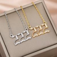 Collar De Suerte Con Números Ángeles Para Mujeres 111222 333 444 555 777 888 999 Cuello De Zirconia Acero Inoxidable Pendiente De Moda - details 1