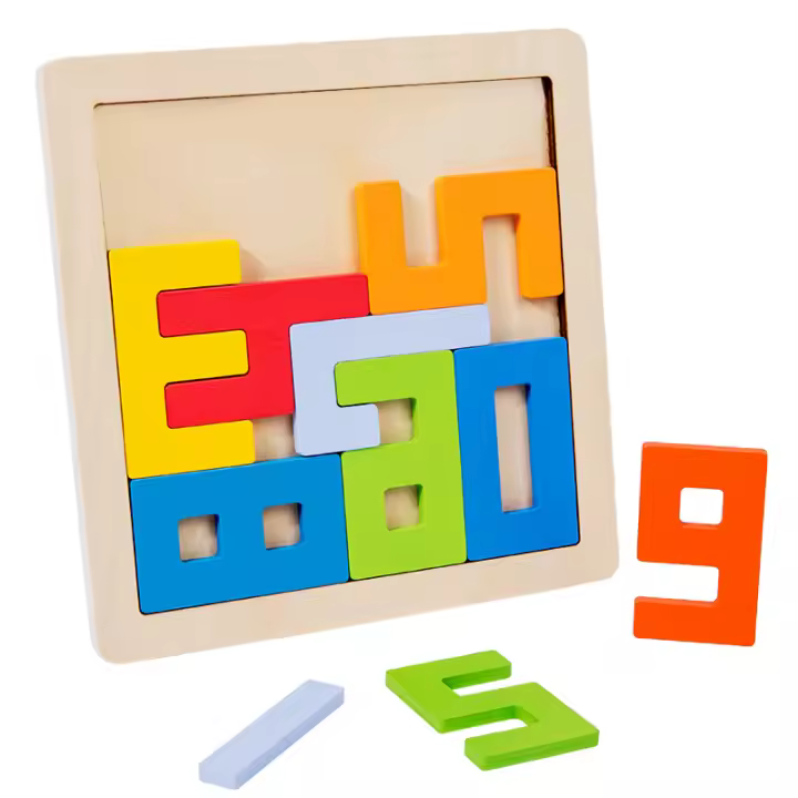 Rompecabezas 3D Colorido En Madera Tangram Juego Educativo Para Niños Preescolar Cubo De Formas Geométricas Juguetes Inteligentes - 1