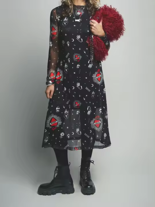 Aire retro Marcas Mujer Ropa Vestidos y monos  Vestido midi -Aire Retro- Corazones negra - 1