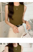 Top De Hombros Descubiertos Para Mujer Verde Tejido Basic Casual O-Neck Sin Mangas Alta Estiramiento Ajuste Slim Para Verano - details 6