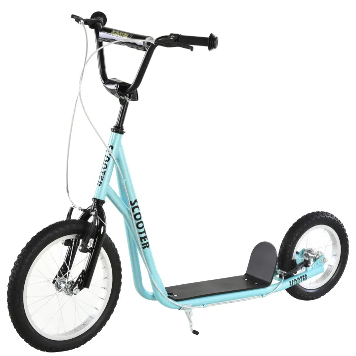 HOMCOM Scooter Patinete para Niños Mayores de 5 Años con 2 Neumáticos de Caucho Inflable con Doble Freno Manillar Ajustable en Altura Soporte 100 kg 135x58x88-94 cm Azul - 1