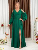 Vestido De Novia De Talla Fina De Chiffon Con Hombros Fríos Y Rotura En La Pierna Elegante Y Elegante Para Damas De Honor - details 1