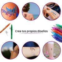 BOLÍGRAFOS de Gel para Tatuajes Temporales| Juego de 5 bolígrafos con Plantilla Incluida |Tatuajes Temporales para Todas las Edades. Se puede Lavar la Tinta. Varios Colores. Essential By Natural Bio Pharma - details 0