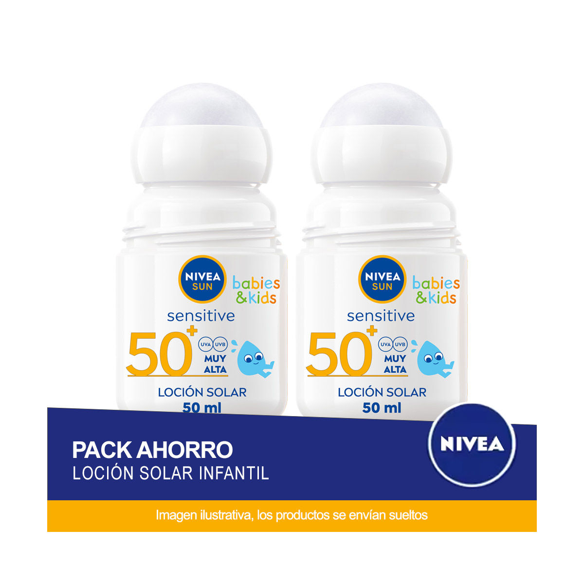 NIVEA SUN FP 50+ Roll on Niños Sensitive - Protección muy alta - Pack ahorro de 2 unidades