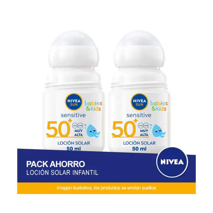 NIVEA SUN FP 50+ Roll on Niños Sensitive - Protección muy alta - Pack ahorro de 2 unidades - 1
