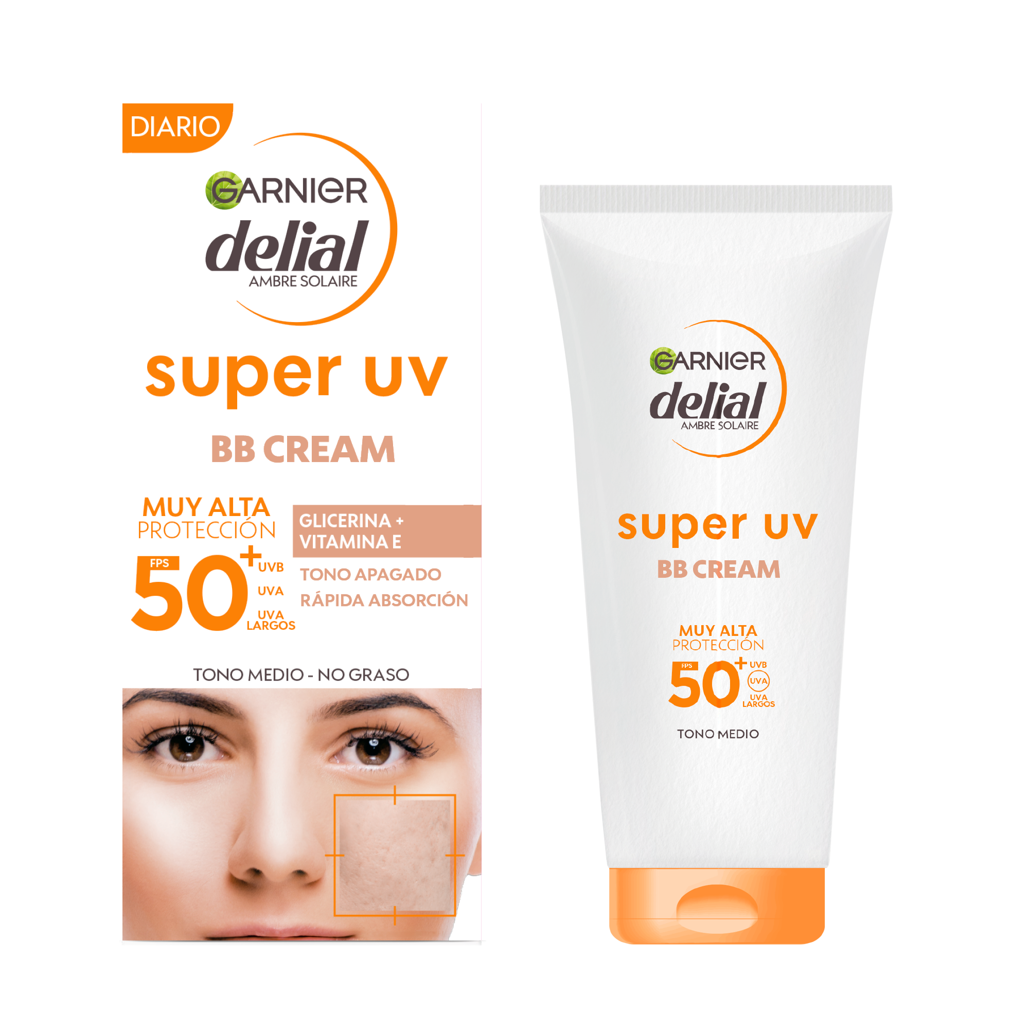 Garnier Delial SUPER UV FPS50+ BB Cream Protectora Diaria de rápida absorción Tono Medio - 50ML