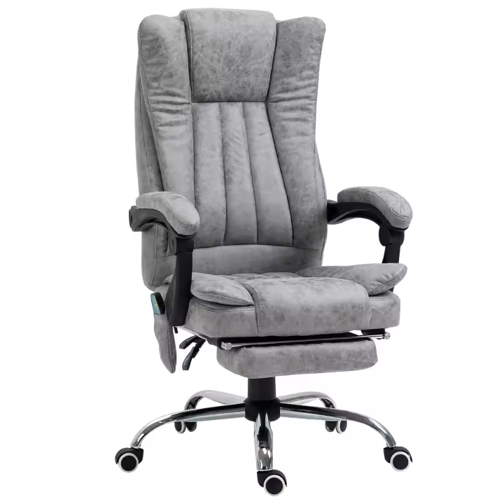 Vinsetto sillón de masaje sillón de oficina sillón de masaje función de calefacción función reclinable función de masaje reposapiés acolchado grueso gris 62 x 67 x 113-120 cm - 1