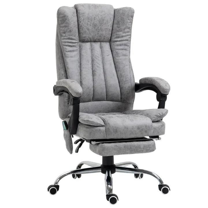 Vinsetto sillón de masaje sillón de oficina sillón de masaje función de calefacción función reclinable función de masaje reposapiés acolchado grueso gris 62 x 67 x 113-120 cm - 1