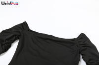Vestido Bodycon Mini Elegante Para Mujer Con Manga Acolchada Y Cuello Abierto Atrás Sin Costuras Vestido De Noche Sexy Con Acolchado Y Cintura Natural - details 5