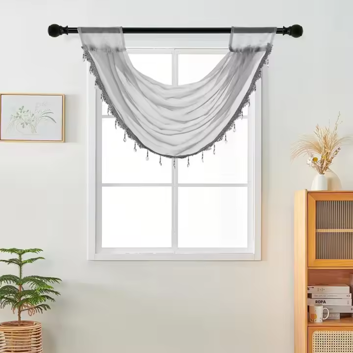 Vallan De Voile Sólido LEEJOOM Para Sala De Estar Ventana Pequeña Cortina Transparente Con Borla Decoración Del Hogar Con Bolso De Túnel 1PC - 1
