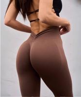 Pantalones Deportivos De Cintura Alta Sin Costuras Con Levantamiento De Glúteos En Parche De Melocotón V-Fold Para Mujer - details 0