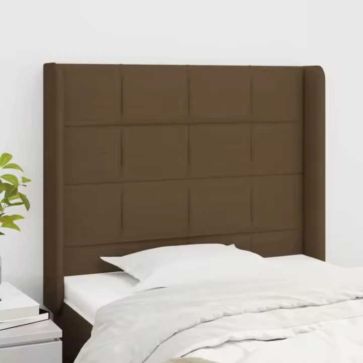 vidaXL Cabecero con orejas de tela marrón oscuro 83x16x118/128 cm - 1