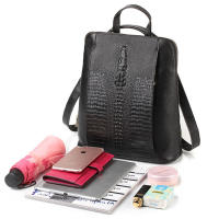 Mochila De Cuero Genuino 100% Zency Para Mujer Con Patrón De Cocodrilo Bolso De Viaje Y Escolar Con Cierre De Cremallera Bolsillos Internos Y Externos Mochila De Moda - details 10