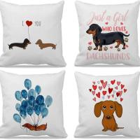 Funda De Cojín De Perro Dachshund Cartoon Para Decoración Del Salón Y Oficina Funda De Cojín De Sofa De Poliéster 100% - details 1