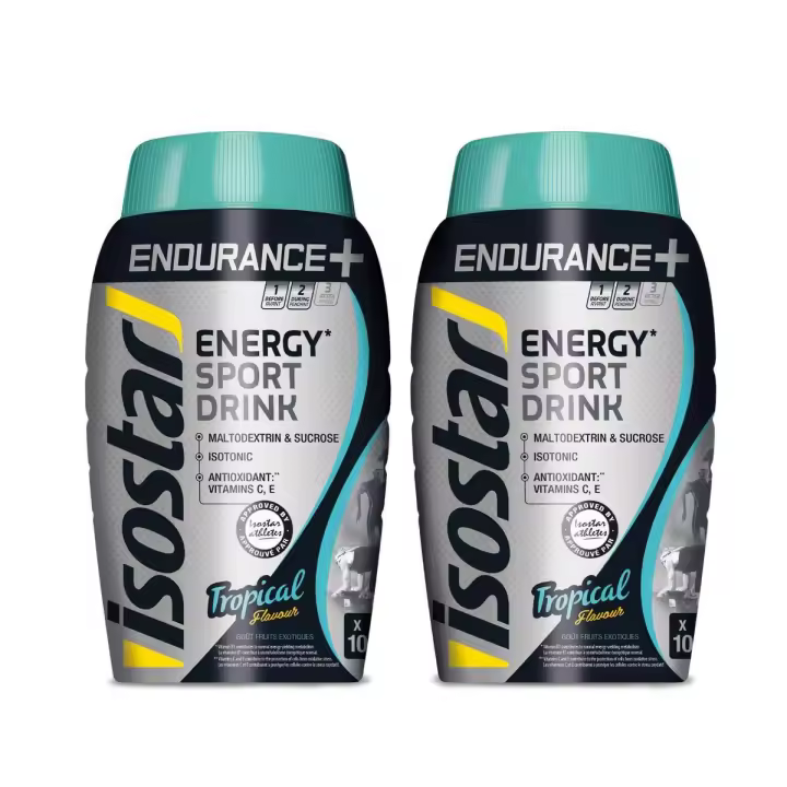 Isostar  Energy Sport Drink, Preparado de Bebida Isotónica y Energética, Formulado con Maltodextrina, Mejora la Hidratación y el Rendimiento Durante el Ejercicio, de Sabor Tropical - 10 Raciones (10 x 500ml)  790g  Pack 2 Unidades - 1