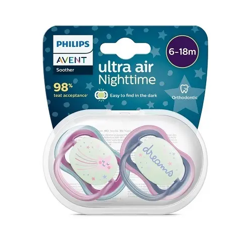 Avent 2 Chupetes Ultra Air Nocturnos Rosas De 6-18 Meses. Scf376/22 - 1