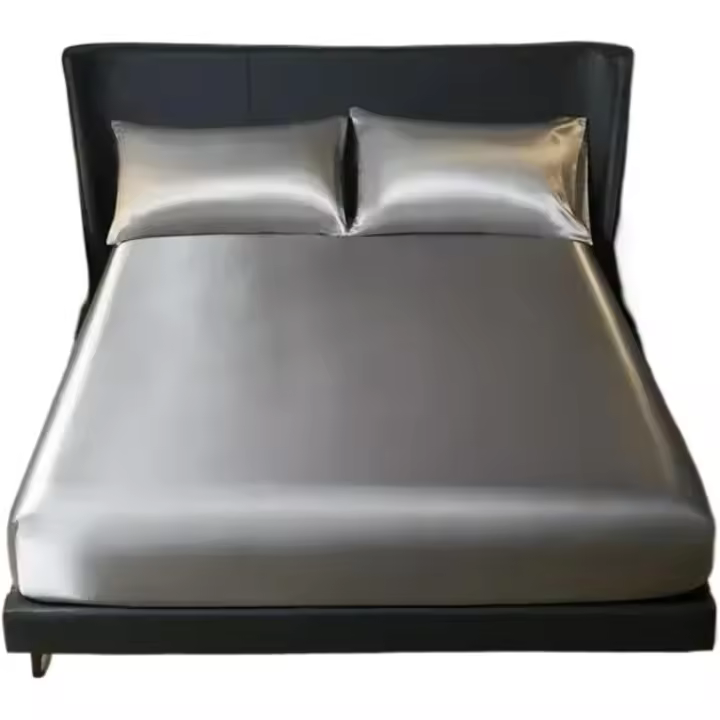 Sábana ajustable de satén tamaño queen, juego de 3 piezas con funda de almohada y bolsillo profundo suave, antiarrugas, resistente a la decoloración, transpirable, totalmente elástica (Queen, gris oscuro) - 1