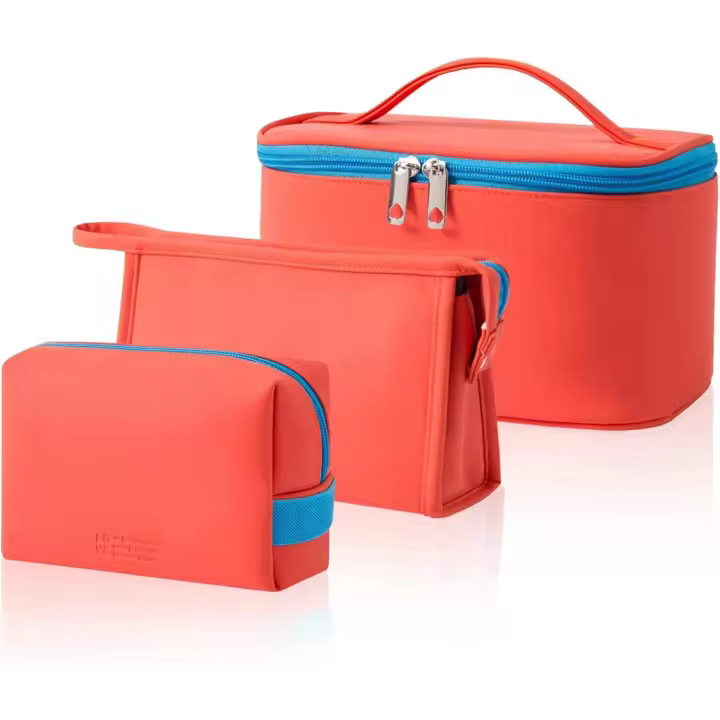 Bolsas de Cosméticos para Mujeres, paquete de 3 bolsas de Cosméticos de cuero portátiles con Cremallera impermeable, juego grande de Organizador de bolsas de Cosméticos de viaje para Mujeres y niñas - 1