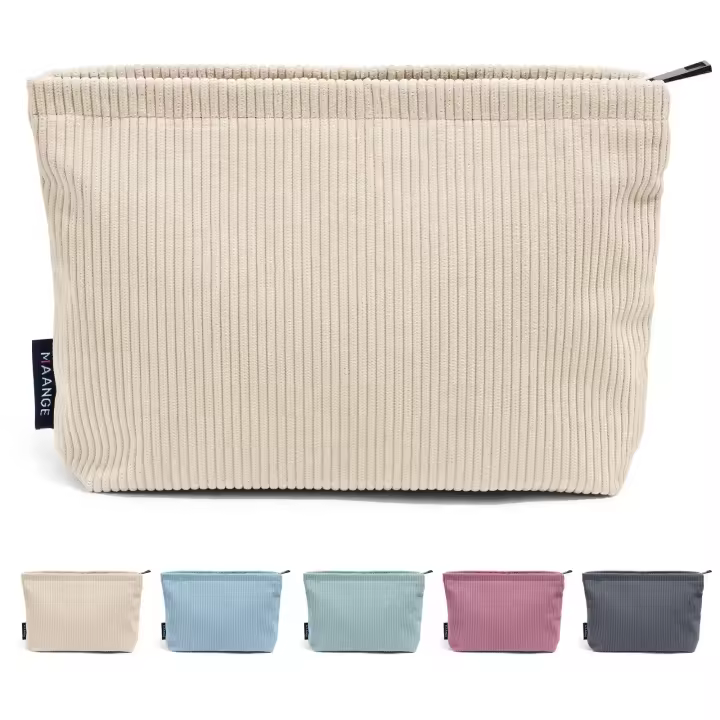 Bolso De Viaje Para Maquillaje De Gran Capacidad De Corduroy Organizador De Cosméticos Portátil Para Mujeres Bolso De Almacenamiento De Maquillaje Con Cierre De Cremallera - 1