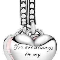 Charm colgante de corazón de madre e hija con circonita cúbica en plata de ley，Incluye Caja Original - details 0