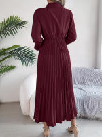 Vestido Largo De Primavera Verano Para Mujer Estilo Casual Color Sólido Cuello Polo Botones Mangas Flares Pliegues Centenares Vestido A-Line - details 6