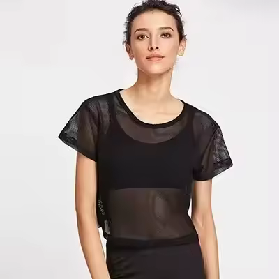 Camiseta De Yoga Para Mujer Con Malla Top Deportivo De Manga Corta Camiseta Transpirable Rápida Secado Ropa De Gimnasio - 1