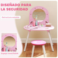 AIYAPLAY Tocador Infantil con Taburete y Espejo, Tocador para Niñas con Dibujos de Corazones, Mesa de Maquillaje para Niños y Niñas de 3-6 Años, Rosa - details 5